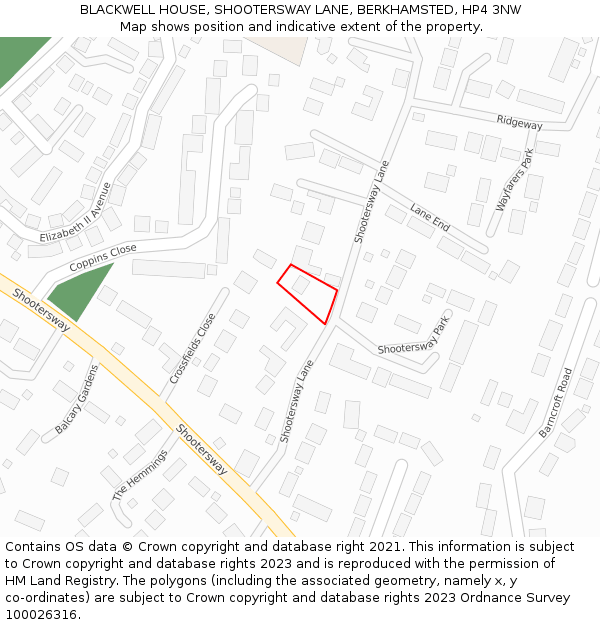 BLACKWELL HOUSE, SHOOTERSWAY LANE, BERKHAMSTED, HP4 3NW: Location map and indicative extent of plot