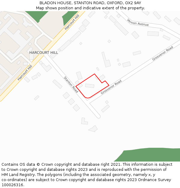 BLADON HOUSE, STANTON ROAD, OXFORD, OX2 9AY: Location map and indicative extent of plot
