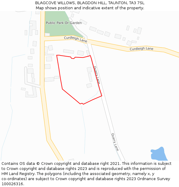 BLAGCOVE WILLOWS, BLAGDON HILL, TAUNTON, TA3 7SL: Location map and indicative extent of plot