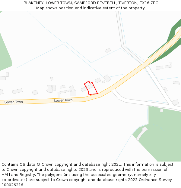 BLAKENEY, LOWER TOWN, SAMPFORD PEVERELL, TIVERTON, EX16 7EG: Location map and indicative extent of plot