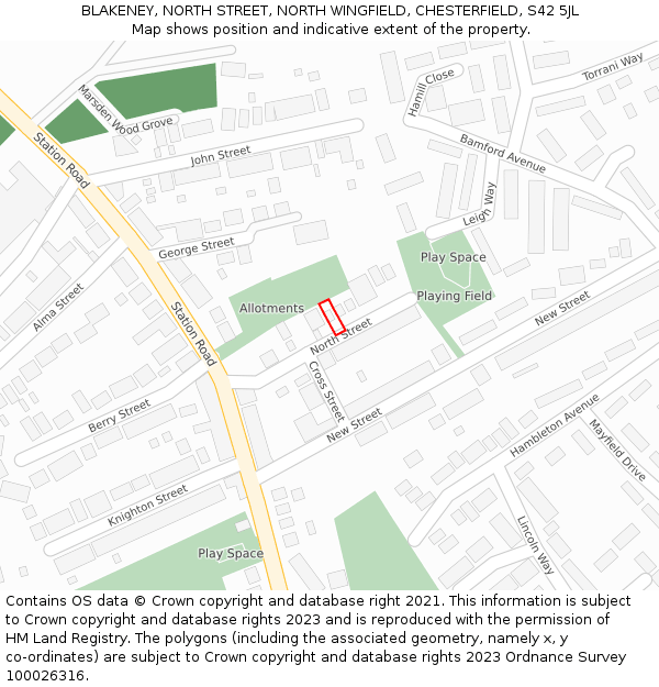 BLAKENEY, NORTH STREET, NORTH WINGFIELD, CHESTERFIELD, S42 5JL: Location map and indicative extent of plot