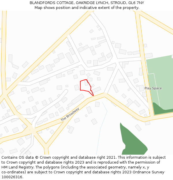 BLANDFORDS COTTAGE, OAKRIDGE LYNCH, STROUD, GL6 7NY: Location map and indicative extent of plot