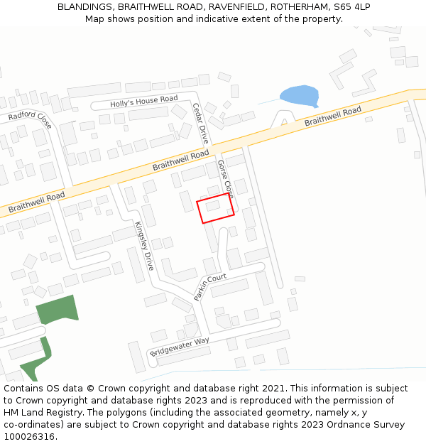 BLANDINGS, BRAITHWELL ROAD, RAVENFIELD, ROTHERHAM, S65 4LP: Location map and indicative extent of plot