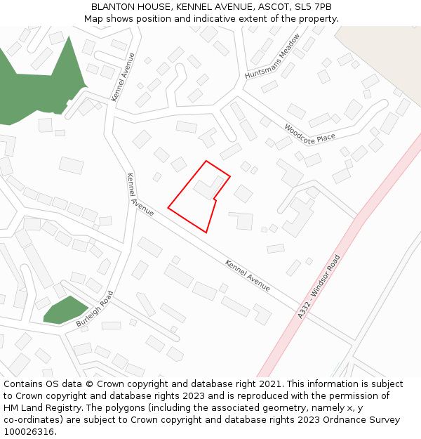 BLANTON HOUSE, KENNEL AVENUE, ASCOT, SL5 7PB: Location map and indicative extent of plot