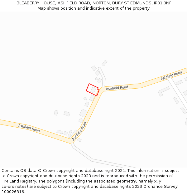 BLEABERRY HOUSE, ASHFIELD ROAD, NORTON, BURY ST EDMUNDS, IP31 3NF: Location map and indicative extent of plot