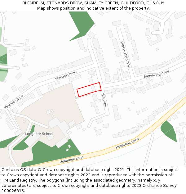 BLENDELM, STONARDS BROW, SHAMLEY GREEN, GUILDFORD, GU5 0UY: Location map and indicative extent of plot