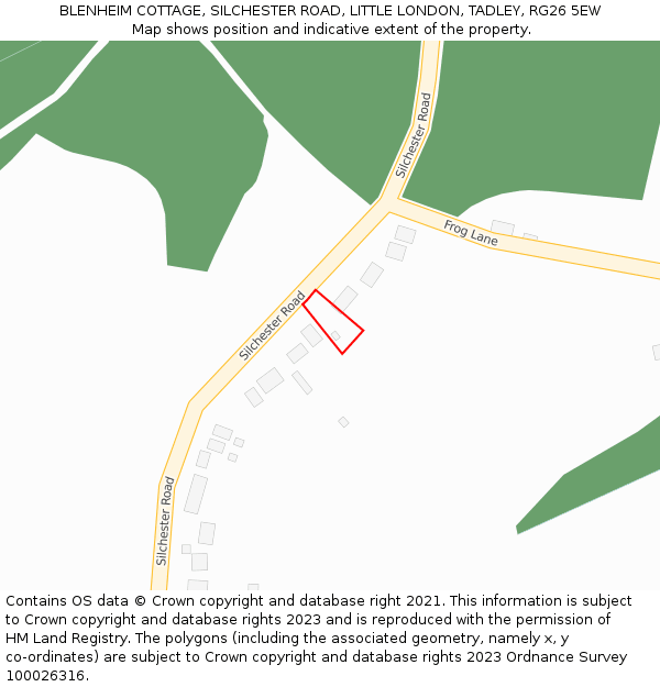 BLENHEIM COTTAGE, SILCHESTER ROAD, LITTLE LONDON, TADLEY, RG26 5EW: Location map and indicative extent of plot