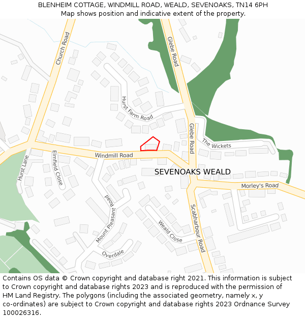 BLENHEIM COTTAGE, WINDMILL ROAD, WEALD, SEVENOAKS, TN14 6PH: Location map and indicative extent of plot