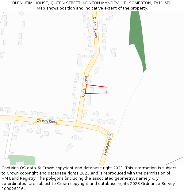 BLENHEIM HOUSE, QUEEN STREET, KEINTON MANDEVILLE, SOMERTON, TA11 6EH: Location map and indicative extent of plot