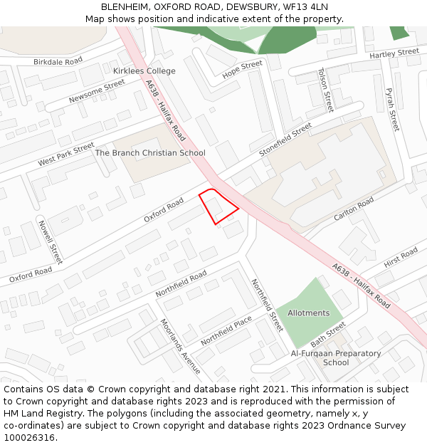 BLENHEIM, OXFORD ROAD, DEWSBURY, WF13 4LN: Location map and indicative extent of plot