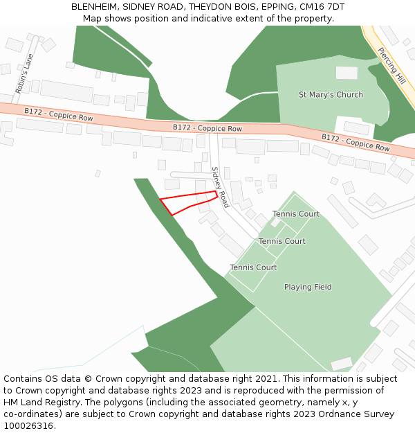 BLENHEIM, SIDNEY ROAD, THEYDON BOIS, EPPING, CM16 7DT: Location map and indicative extent of plot