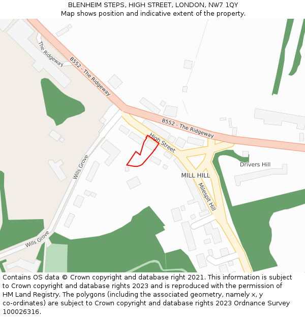 BLENHEIM STEPS, HIGH STREET, LONDON, NW7 1QY: Location map and indicative extent of plot