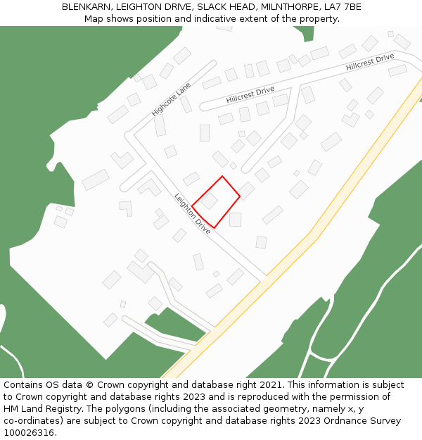 BLENKARN, LEIGHTON DRIVE, SLACK HEAD, MILNTHORPE, LA7 7BE: Location map and indicative extent of plot
