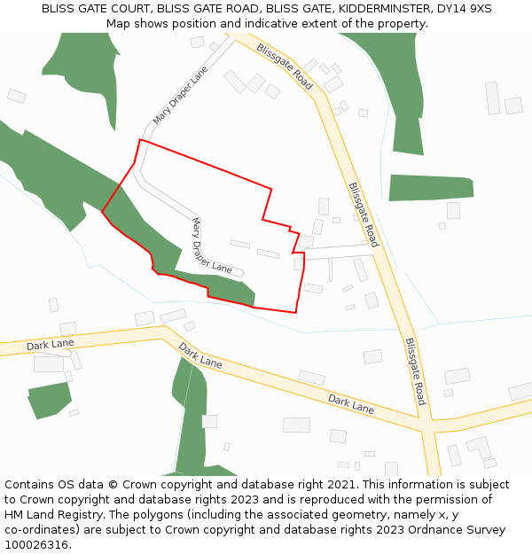 BLISS GATE COURT, BLISS GATE ROAD, BLISS GATE, KIDDERMINSTER, DY14 9XS: Location map and indicative extent of plot