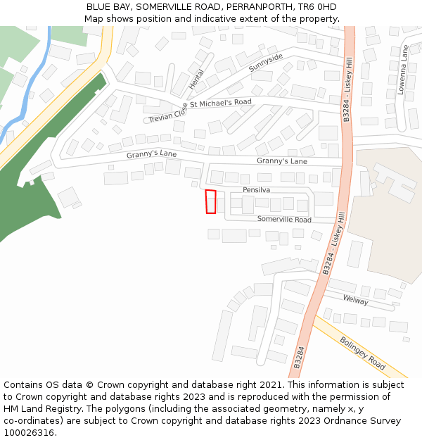 BLUE BAY, SOMERVILLE ROAD, PERRANPORTH, TR6 0HD: Location map and indicative extent of plot