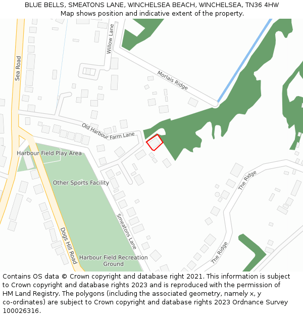 BLUE BELLS, SMEATONS LANE, WINCHELSEA BEACH, WINCHELSEA, TN36 4HW: Location map and indicative extent of plot