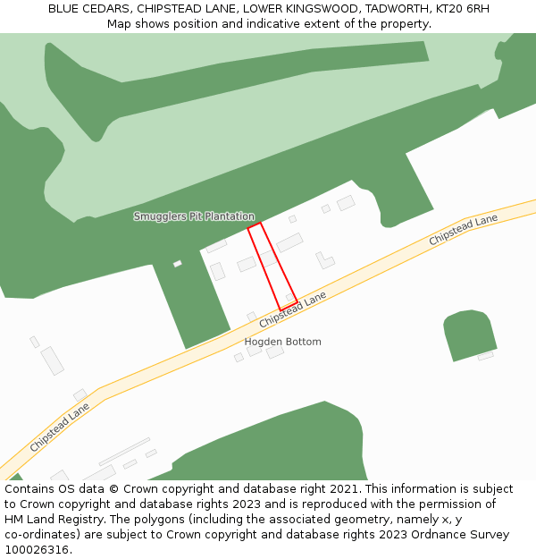 BLUE CEDARS, CHIPSTEAD LANE, LOWER KINGSWOOD, TADWORTH, KT20 6RH: Location map and indicative extent of plot