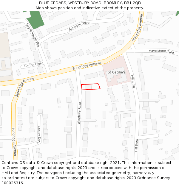 BLUE CEDARS, WESTBURY ROAD, BROMLEY, BR1 2QB: Location map and indicative extent of plot