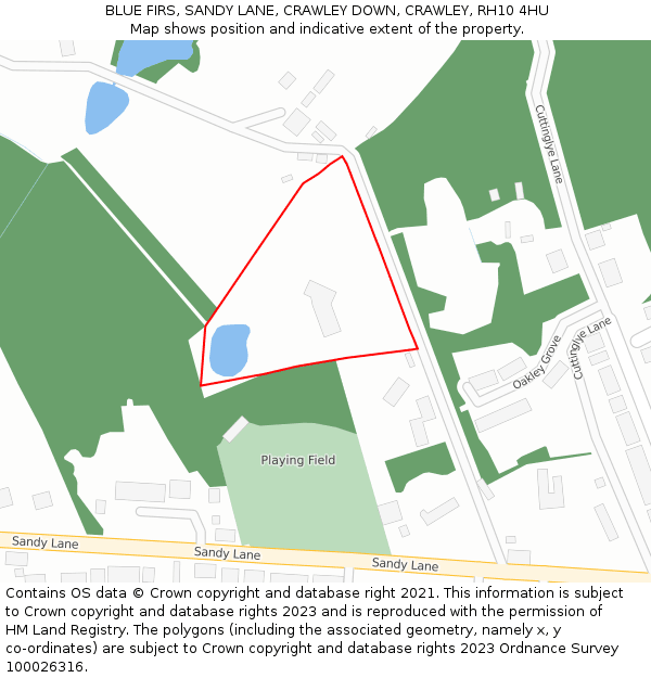 BLUE FIRS, SANDY LANE, CRAWLEY DOWN, CRAWLEY, RH10 4HU: Location map and indicative extent of plot