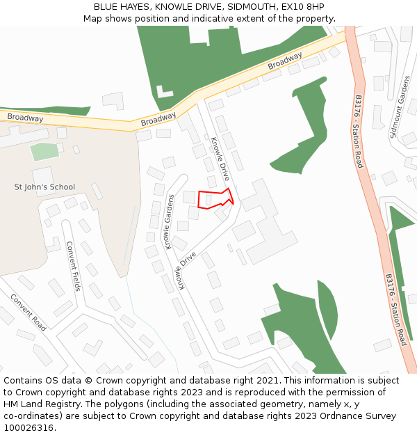 BLUE HAYES, KNOWLE DRIVE, SIDMOUTH, EX10 8HP: Location map and indicative extent of plot
