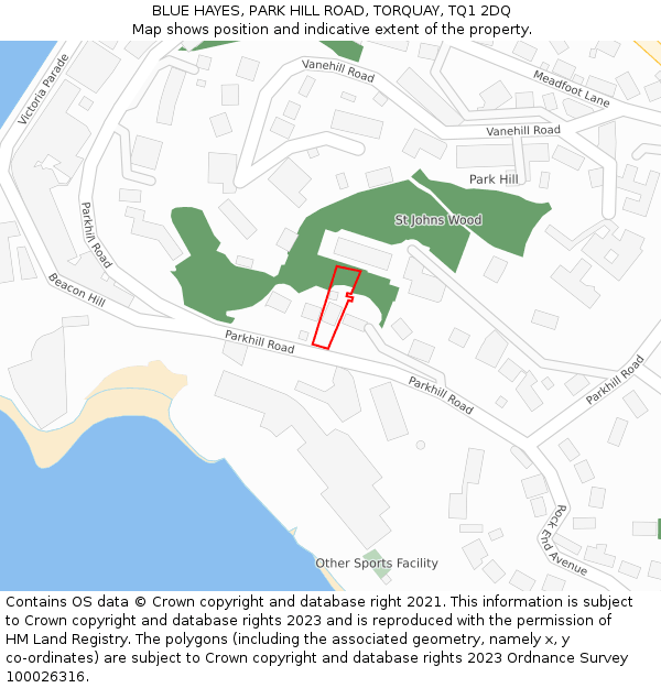 BLUE HAYES, PARK HILL ROAD, TORQUAY, TQ1 2DQ: Location map and indicative extent of plot