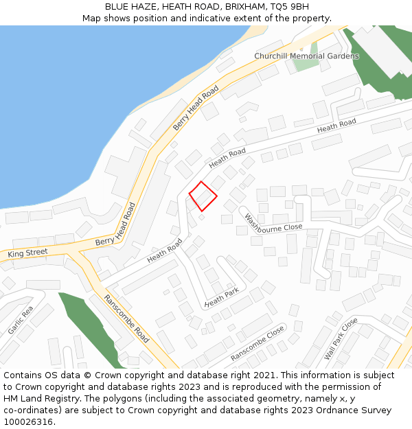 BLUE HAZE, HEATH ROAD, BRIXHAM, TQ5 9BH: Location map and indicative extent of plot