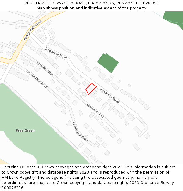 BLUE HAZE, TREWARTHA ROAD, PRAA SANDS, PENZANCE, TR20 9ST: Location map and indicative extent of plot