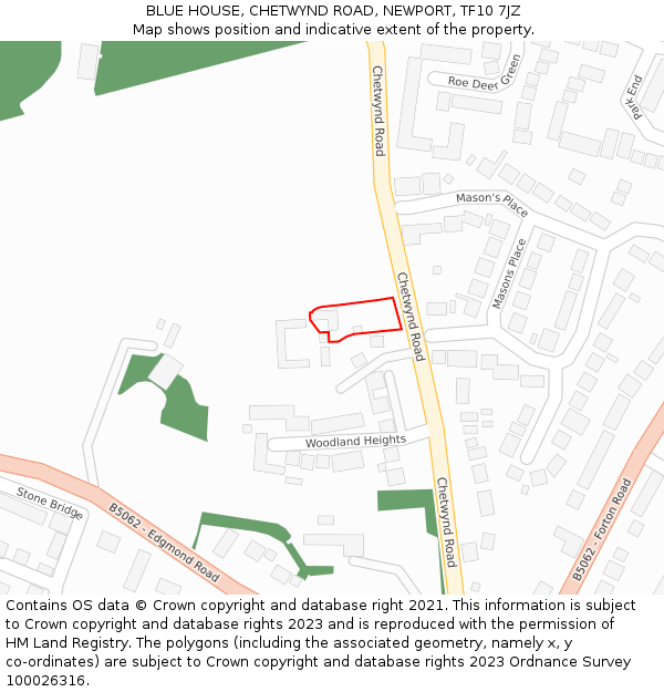 BLUE HOUSE, CHETWYND ROAD, NEWPORT, TF10 7JZ: Location map and indicative extent of plot