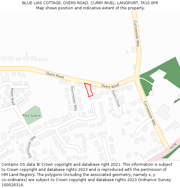 BLUE LIAS COTTAGE, DYERS ROAD, CURRY RIVEL, LANGPORT, TA10 0PR: Location map and indicative extent of plot