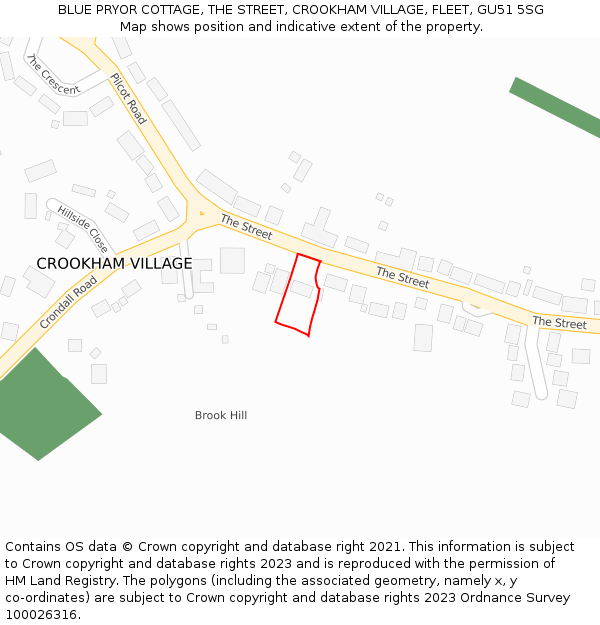 BLUE PRYOR COTTAGE, THE STREET, CROOKHAM VILLAGE, FLEET, GU51 5SG: Location map and indicative extent of plot