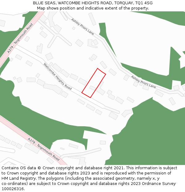 BLUE SEAS, WATCOMBE HEIGHTS ROAD, TORQUAY, TQ1 4SG: Location map and indicative extent of plot