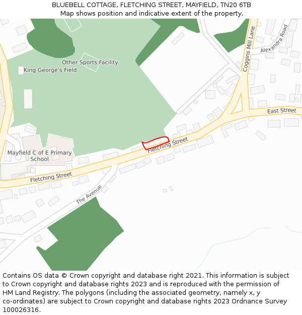 BLUEBELL COTTAGE, FLETCHING STREET, MAYFIELD, TN20 6TB: Location map and indicative extent of plot