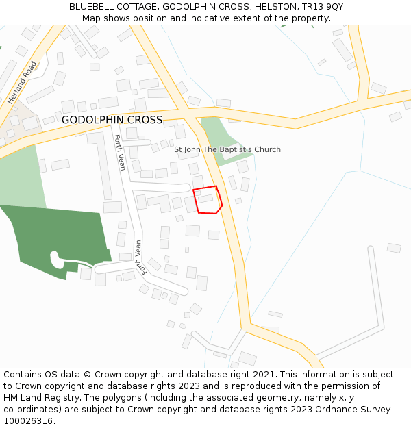 BLUEBELL COTTAGE, GODOLPHIN CROSS, HELSTON, TR13 9QY: Location map and indicative extent of plot