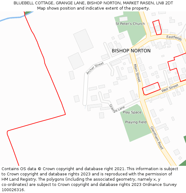 BLUEBELL COTTAGE, GRANGE LANE, BISHOP NORTON, MARKET RASEN, LN8 2DT: Location map and indicative extent of plot