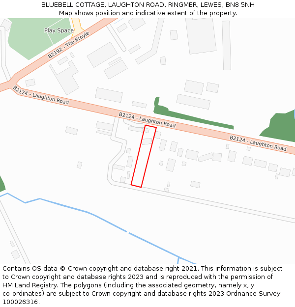 BLUEBELL COTTAGE, LAUGHTON ROAD, RINGMER, LEWES, BN8 5NH: Location map and indicative extent of plot