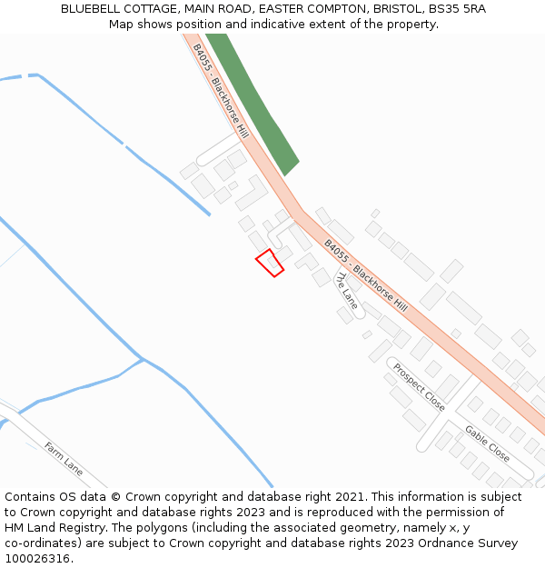 BLUEBELL COTTAGE, MAIN ROAD, EASTER COMPTON, BRISTOL, BS35 5RA: Location map and indicative extent of plot