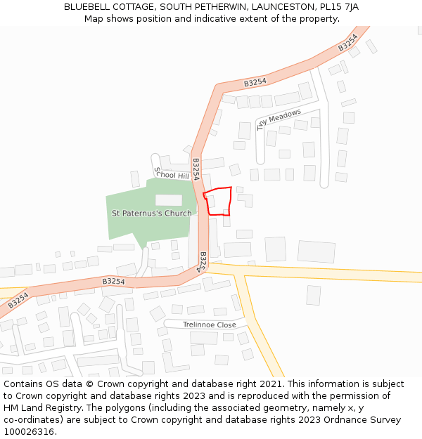 BLUEBELL COTTAGE, SOUTH PETHERWIN, LAUNCESTON, PL15 7JA: Location map and indicative extent of plot