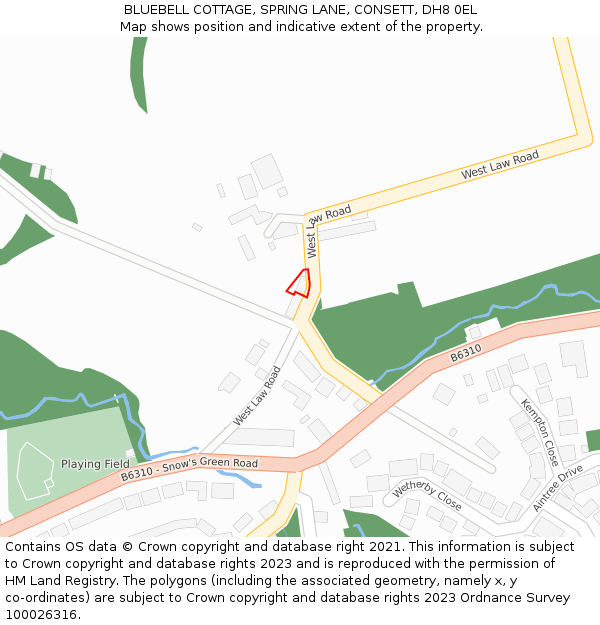 BLUEBELL COTTAGE, SPRING LANE, CONSETT, DH8 0EL: Location map and indicative extent of plot
