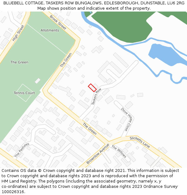 BLUEBELL COTTAGE, TASKERS ROW BUNGALOWS, EDLESBOROUGH, DUNSTABLE, LU6 2RG: Location map and indicative extent of plot
