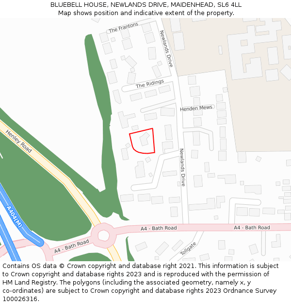 BLUEBELL HOUSE, NEWLANDS DRIVE, MAIDENHEAD, SL6 4LL: Location map and indicative extent of plot