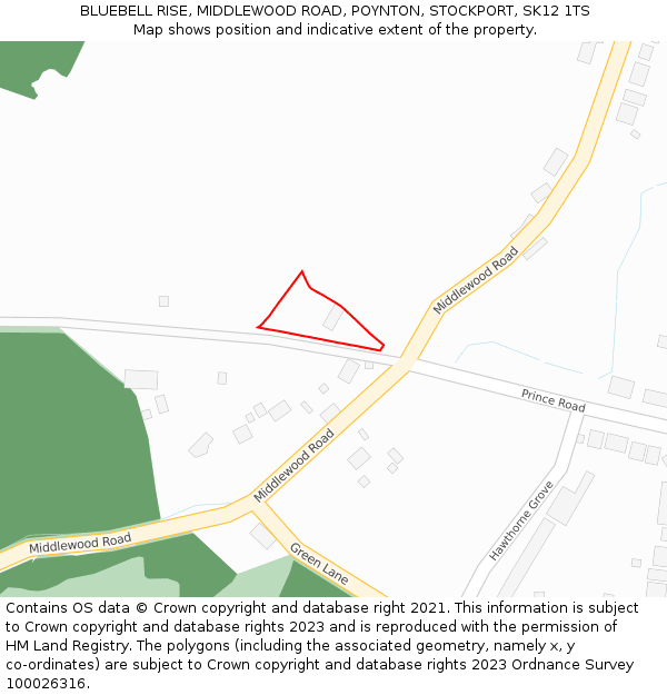 BLUEBELL RISE, MIDDLEWOOD ROAD, POYNTON, STOCKPORT, SK12 1TS: Location map and indicative extent of plot