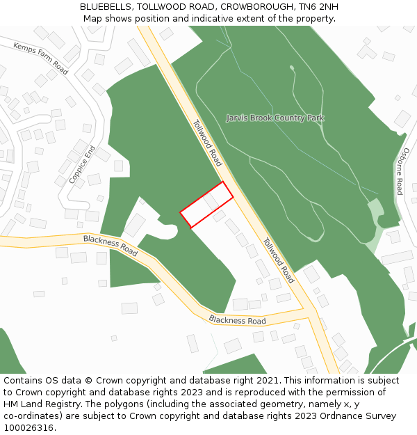 BLUEBELLS, TOLLWOOD ROAD, CROWBOROUGH, TN6 2NH: Location map and indicative extent of plot
