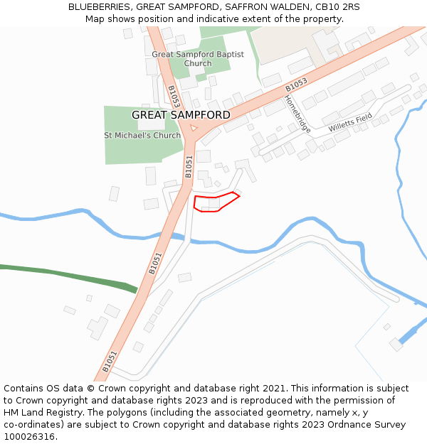 BLUEBERRIES, GREAT SAMPFORD, SAFFRON WALDEN, CB10 2RS: Location map and indicative extent of plot