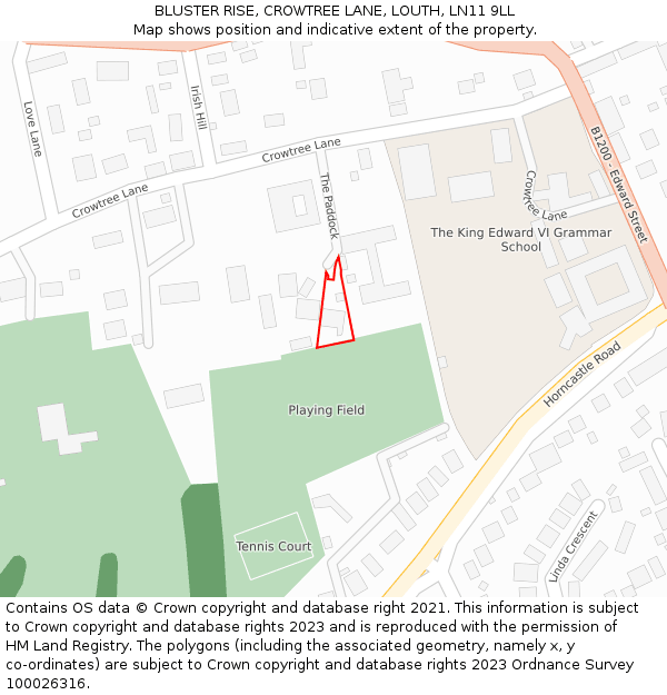 BLUSTER RISE, CROWTREE LANE, LOUTH, LN11 9LL: Location map and indicative extent of plot