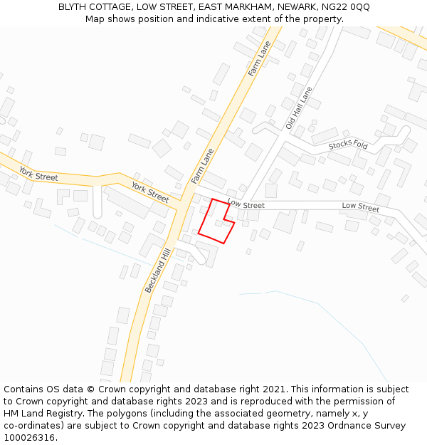 BLYTH COTTAGE, LOW STREET, EAST MARKHAM, NEWARK, NG22 0QQ: Location map and indicative extent of plot