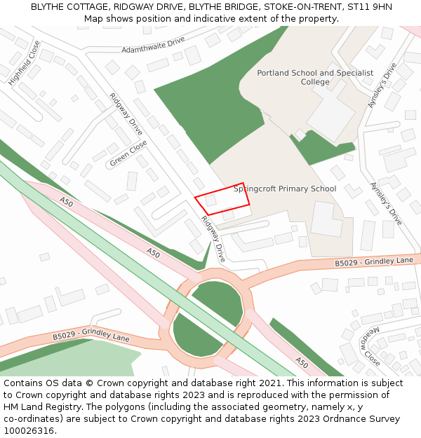 BLYTHE COTTAGE, RIDGWAY DRIVE, BLYTHE BRIDGE, STOKE-ON-TRENT, ST11 9HN: Location map and indicative extent of plot