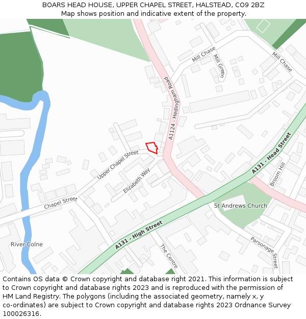 BOARS HEAD HOUSE, UPPER CHAPEL STREET, HALSTEAD, CO9 2BZ: Location map and indicative extent of plot