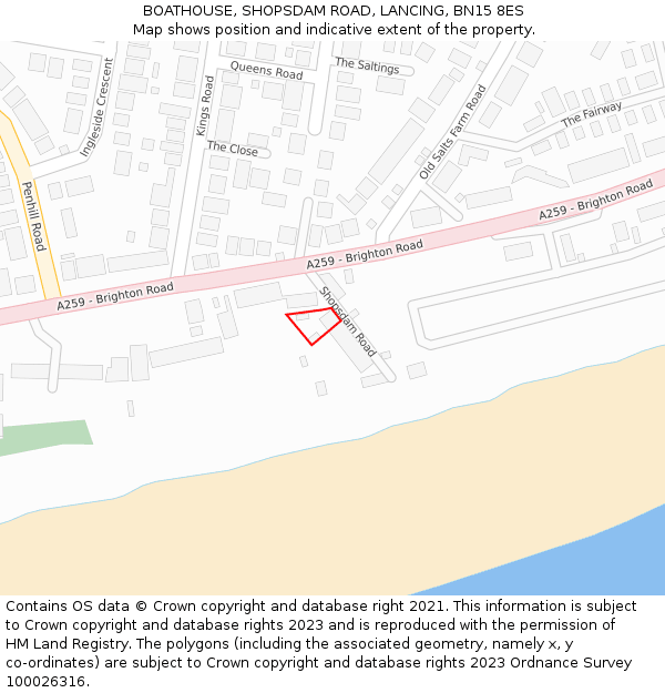 BOATHOUSE, SHOPSDAM ROAD, LANCING, BN15 8ES: Location map and indicative extent of plot