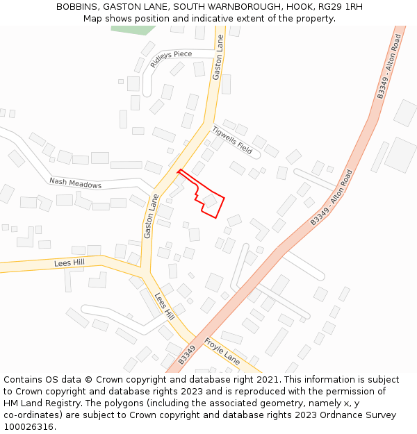 BOBBINS, GASTON LANE, SOUTH WARNBOROUGH, HOOK, RG29 1RH: Location map and indicative extent of plot