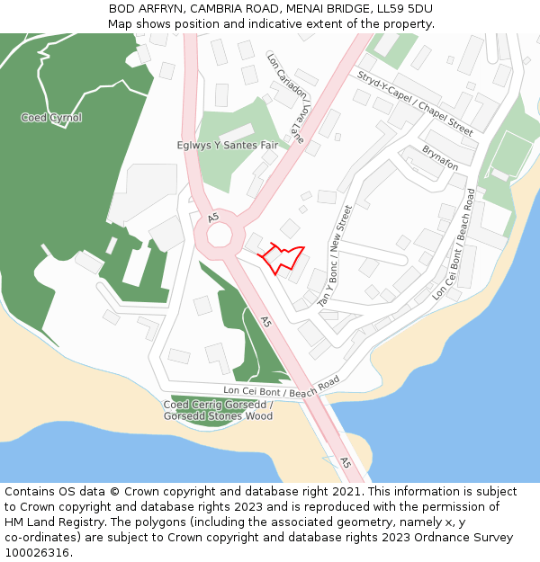 BOD ARFRYN, CAMBRIA ROAD, MENAI BRIDGE, LL59 5DU: Location map and indicative extent of plot